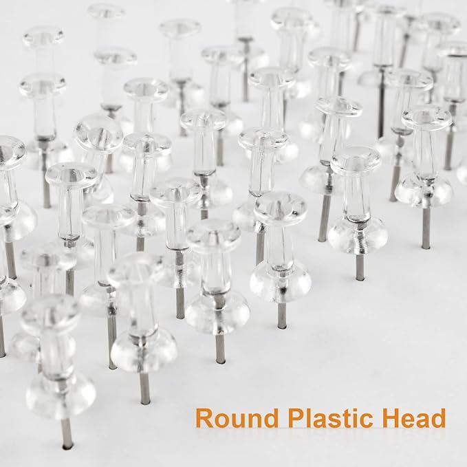 400Pcs Push Pins, Clear Thumb Tacks for Bulletin Board, Stick Pins Thumb Tacks for Cork Board Wall Hangings, Office Push Pins Steel Point and Clear Plastic Head