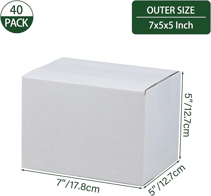 7x5x5 Inches Shipping Boxes Set of 40, White Corrugated Cardboard Box Literature Mailer for Packing Small Business