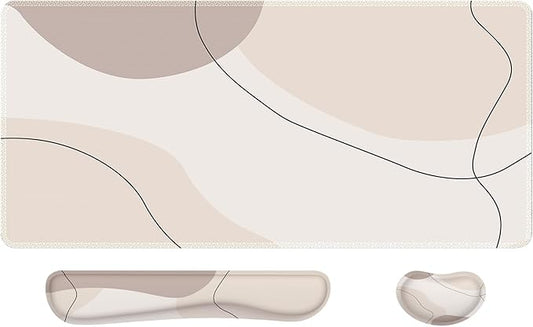 iCasso Extra Large Mouse Pad with Wrist Rest, 3in1 Big Full Desk Mousepad + Keyboard Wrist Rest+Mouse Wrist Rest, Easy Typing Pain Relief, Ergonomic XXL Ultra Thick Long Desk Mat (Brown Art)