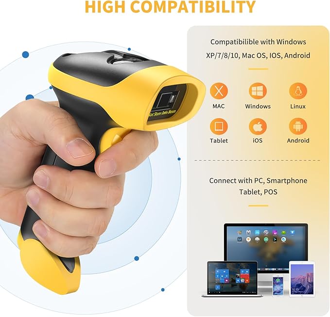 NetumScan Bluetooth QR Barcode Scanner, 3 in 1 Automatic Wireless 1D 2D Barcode Reader USB Image Code Scanner for Store, Warehouse POS, Computer, Tablet, iPad, iPhone, Android