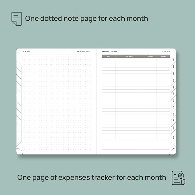POPRUN Monthly Planner 2025-2026 (Medium- 6.5'' x 8.5'' Soft Cover), 18-Month Calendar Book (Jul.2025-Dec.2026), Calendar Planner with Monthly Tabs & Pocket, 100 GSM Paper - Green