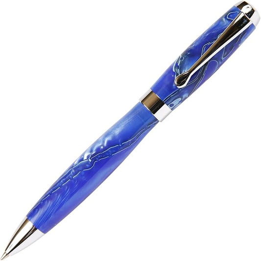 Tuscany Blue & Pearl Ballpoint Pen - Marbleized Gloss Body