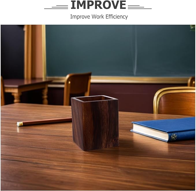 jojofuny Wooden Pencil Box: Desk Writing Stationary Organizer - Wood Pen Holder Cups Office School Supplies Storage - Office Stand Box For Marker Pens Pencil Art Brushes