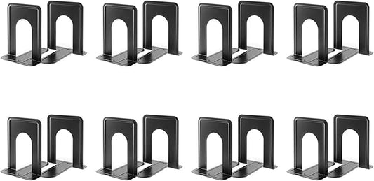 MaxGear Book Ends Universal Premium Bookends for Shelves, Non-Skid Bookend, Heavy Duty Metal Book Stopper for Books/Movies/CDs/Video Games, 6 x 4.6 x 6 in, Black,8 Pairs/16 Pieces, Large