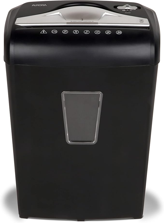 Aurora High-Security 8-Sheet Micro-Cut Paper Credit Card Shredder Black