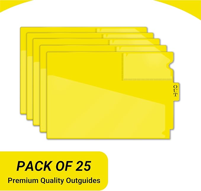 Doctor Stuff - Center Tab Vinyl Outguides, Diagonal Cut Front Pocket, Top Charge Out Slip Pocket, Plastic File Folder, Letter Size 9" x 13-1/4", Yellow, 25/Box