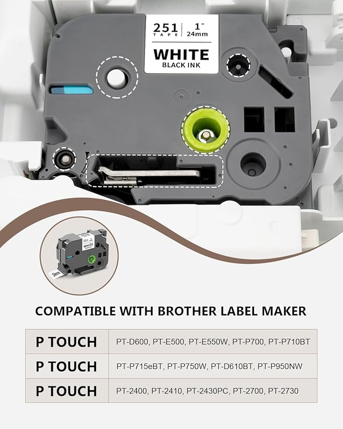 Multi-Color Tze 24mm 0.94" Label Tape Compatible for Brother P Touch Tz Tape Laminated 1 Inch Refills for PTouch PT-D600 PT-D610BT PT-P710BT PTP750W, White/Clear/Red/Blue/Yellow/Green, 6 Pack