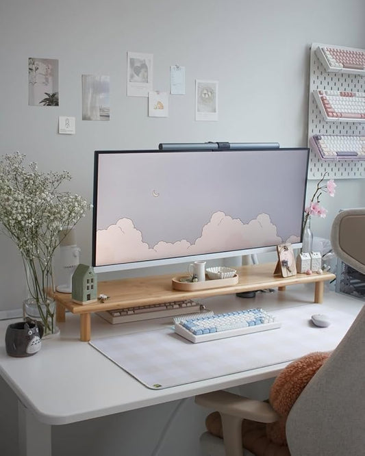 Bamboo Dual Monitor Shelf, Monitor Stand Riser with Underneath Storage for Desk Office Supplies, Supports Heavy TV up to 300 lbs, Natural