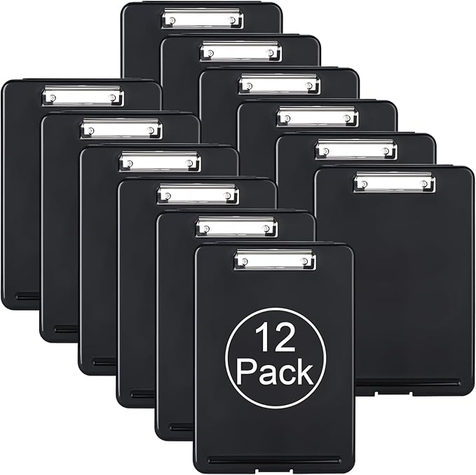 ZCZN Plastic A4 Form Storage Box Case, Clipboard Case, Bulk clipboard Set Suitable for School, Utility, Industrial Office, Medical Personnel, Black, 12 Pack