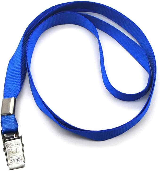 Beebel Blue Lanyards 100 Pack Nylon Flat Badge Lanyard Bulldog Clip for Id Badge Name Tag