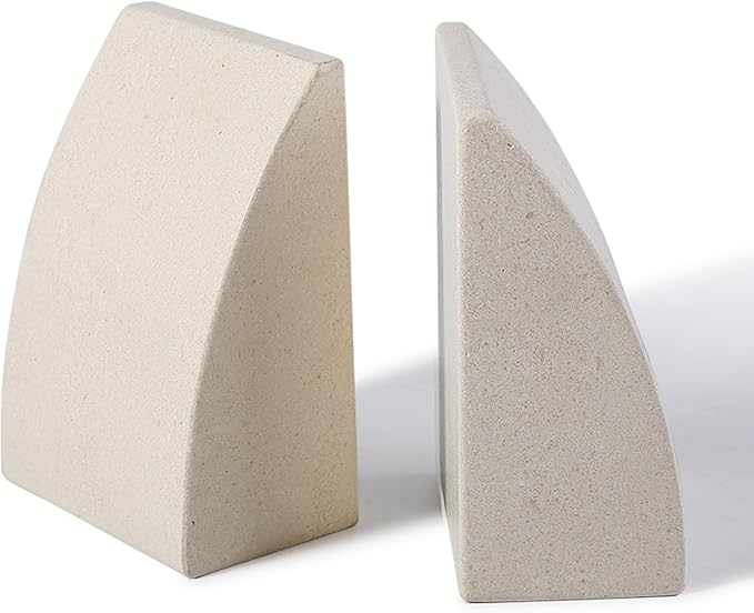 Koville Marble Bookends for Shelves, Large Bookends for Heavy Books, Natural Stone Book Stopper for Books CD Movies, Aesthetic Decorative Book Ends (Sail-Beige)