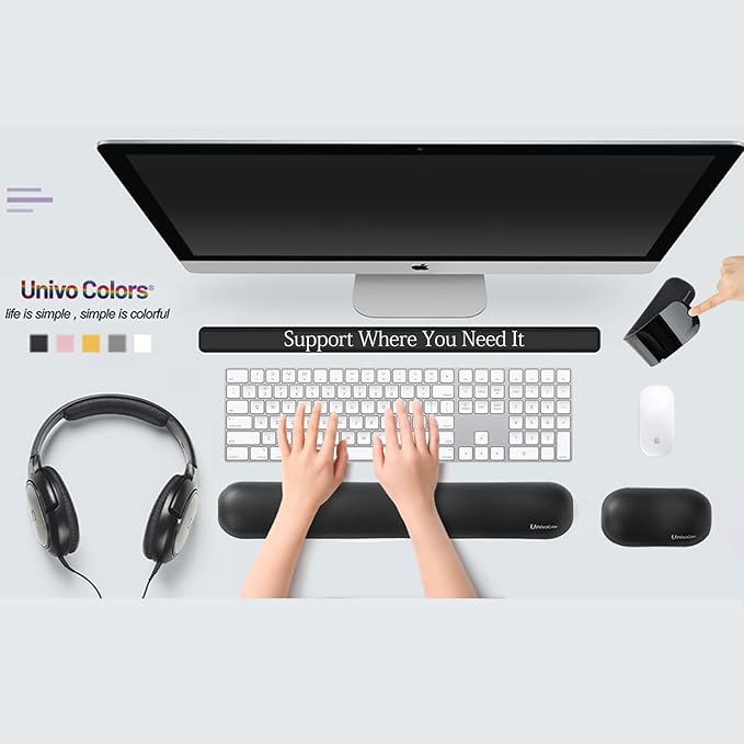 UnivoColors Design-Wave Wrist Rest, Artificial Sheepskin+Memory Foam+Ergonomic+Anti-Slip Gel, Resilience Support During Work and Gaming,Mouse Accessory,White