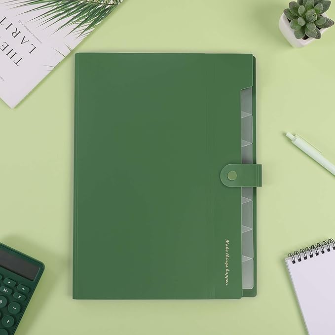 SKYDUE Expanding File Folders with 8 Pockets, Accordion File Organizer with Labels, Portable Paper Bill Receipt Organizer, Letter Size, Home School Office Supplies, Olive Green