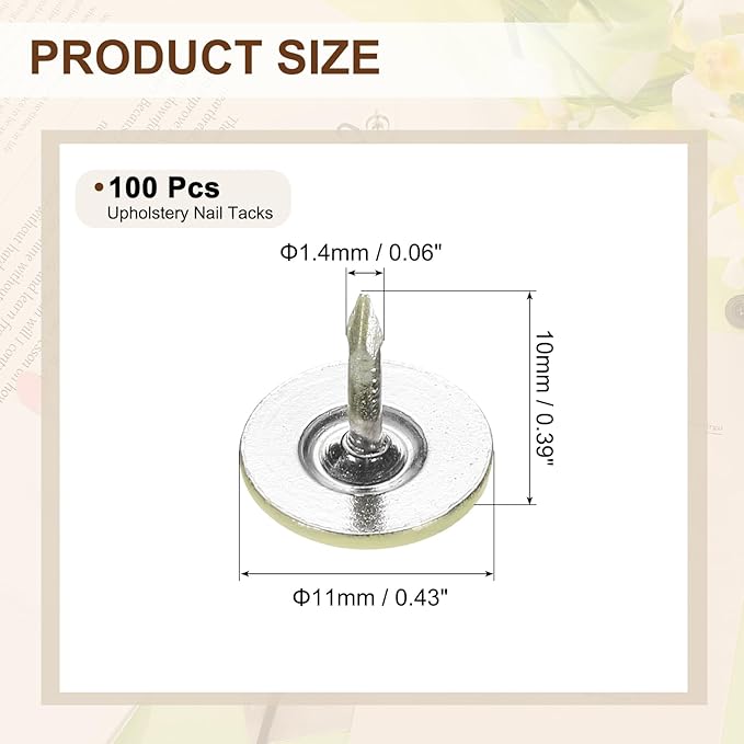 uxcell 100Pcs Upholstery Tacks, 11mmx10mm Flat Head Thumb Tack Decorative Furniture Nails Push Pins for Furniture Sofa Headboards, Light Yellow