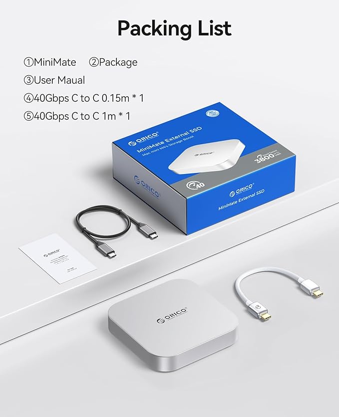ORICO MiniMate Pro 512GB External SSD Compatibility with Mac mini M4, 40Gbps High Speed Trasmission, Portable Solid State Drive, M4Pro (512GB)