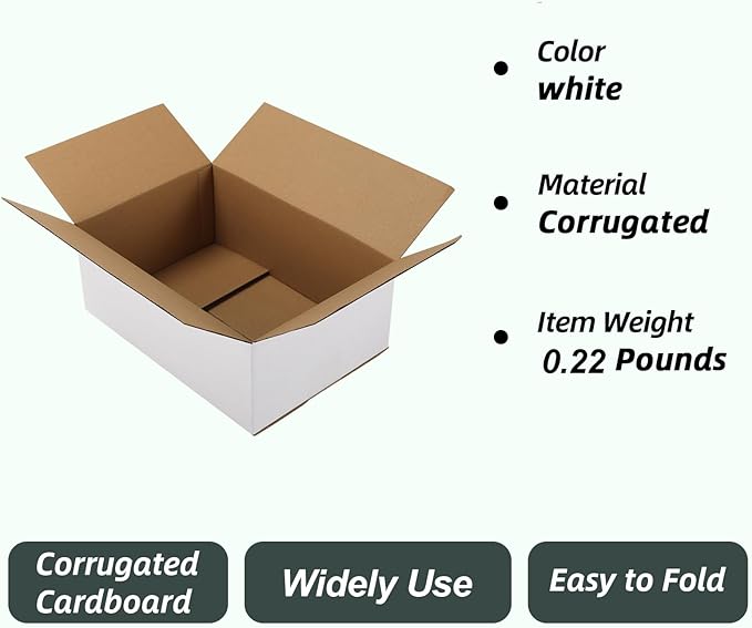 CRUGLA 10x7x4 White Shipping Boxes Set of 40, White Corrugated Cardboard Boxes for Small Business Shipping Mailing Packing