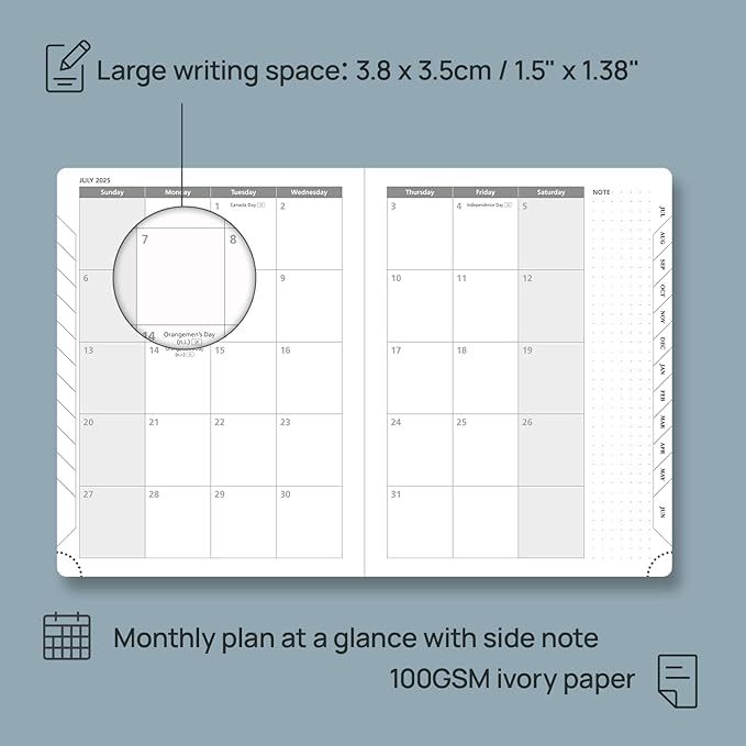 POPRUN Planner 2025-2026 (Medium 6.75''x 8.75''), Horizontal Weekly Notebook Jul.2025 - Jun.2026, Academic Appointment Book with Monthly Tabs, Leather Hardcover, Inner Pocket, 100 GSM - Aquamarine