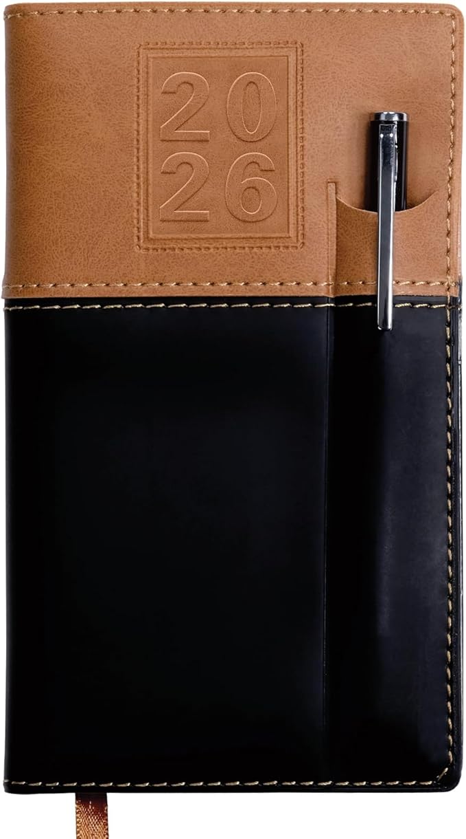 2026 Pocket Planner/Pocket Calendar and Pen, 3.5"x6": Includes 14 Months (November 2025 - December 2026) / 2026 Weekly Planner/Weekly Agenda/Monthly Calendar Organizer (Brown/Black)