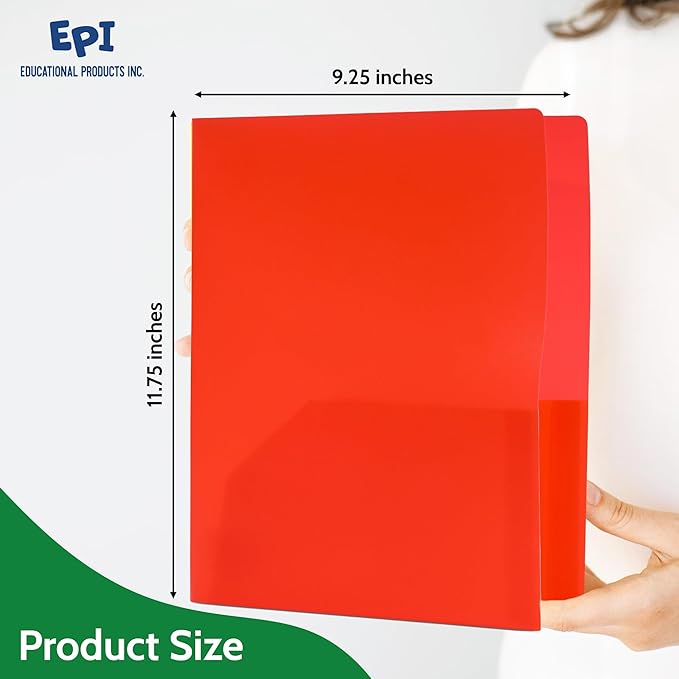24 Pack Assorted Colors Plastic Folders with Pockets Heavy Duty. 2 Pocket Folder no Prongs Bulk. Tear-Resistant Letter Size 8.5x11. Presentation Ready School and Office Supplies