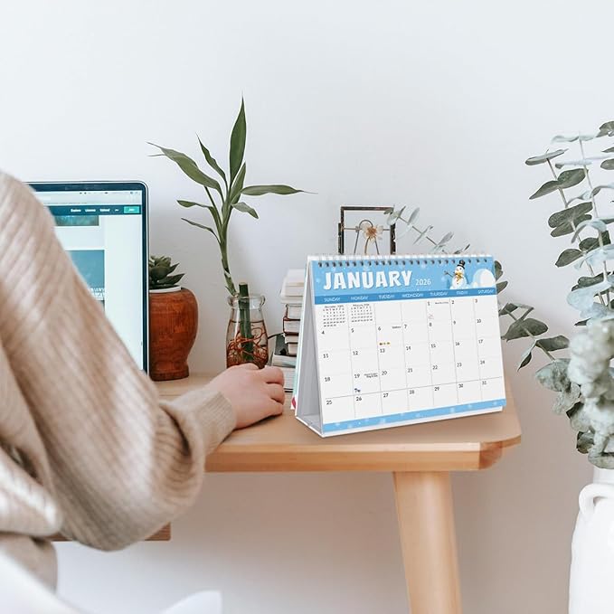 SKYDUE Desk Calendar 2025-2026, 18 Months Calendar from Jul. 2025 to Dec. 2026, 8.5" x 7" Standing Flip Small Desk Calendar Holiday Theme