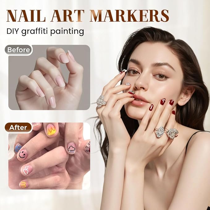 12 Colors Nail Art Pens Set, Nail Art Markers Polish Pen for 3D Nail Art, Drawing Painting Liner Brush for DIY Nail Art Beauty Adorn Manicure Tools (1 Set)