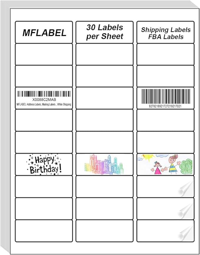 MFLABEL Address Label, 1" x2-5/8 Mailing Sticker, 30-UP White Shipping Labels for Inkjet or Laser Printer, 60000 Sticker Labels (2000 Sheets), 30 Label per Sheet