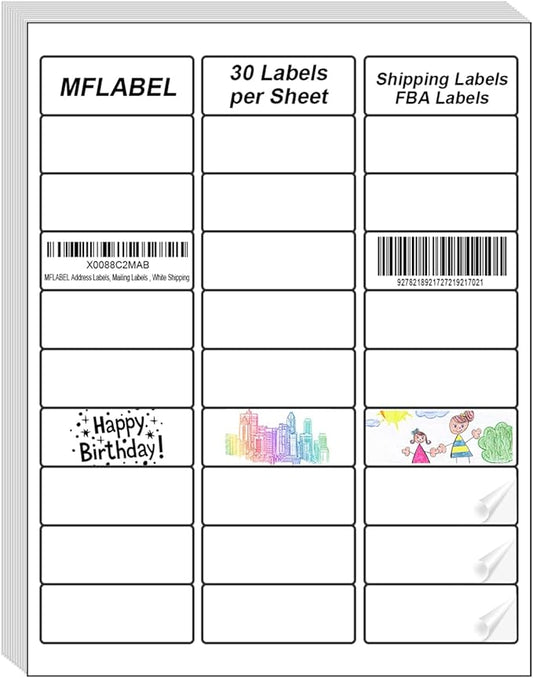 MFLABEL Address Label, 1" x2-5/8 Mailing Sticker, 30-UP White Shipping Labels for Inkjet or Laser Printer, 270000 Sticker Labels (9000 Sheets), 30 Label per Sheet