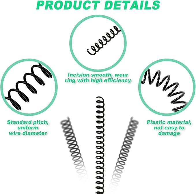 Leinuosen 120 Pack Plastic Spiral Binding Coils Kit Spirals Multi Size Coils for Binding Binder Combs Spines(1/4 Inch,Black)