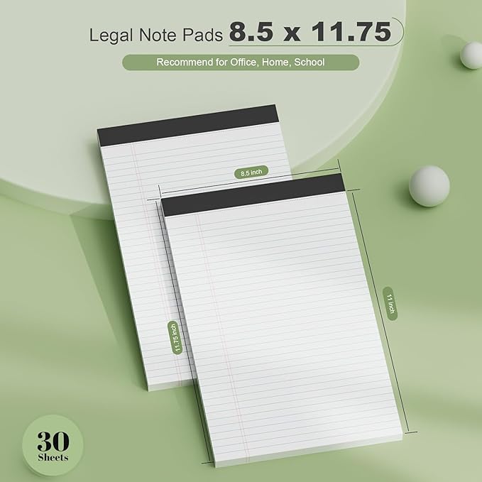 Legal Pads 8.5 x 11.75 Inch Notepad, 12 Pack White Legal Pads 8.5 x 11.75 College Ruled Notepads, Micro Perforated Desk Notepad with Study Backboard, White Notepads for School College Office Business