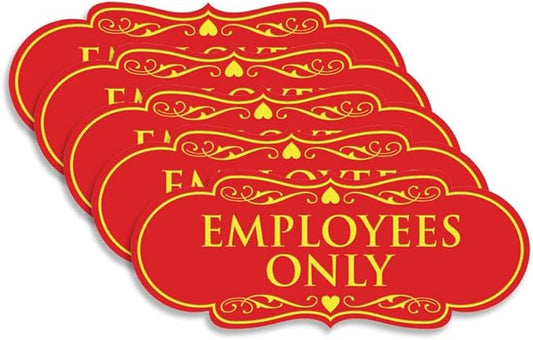 Designer EMPLOYEES ONLY Sign | Easy Installation | Office or Business Signs | Workplace Safety - Red/Yellow - Small (5 Pack)