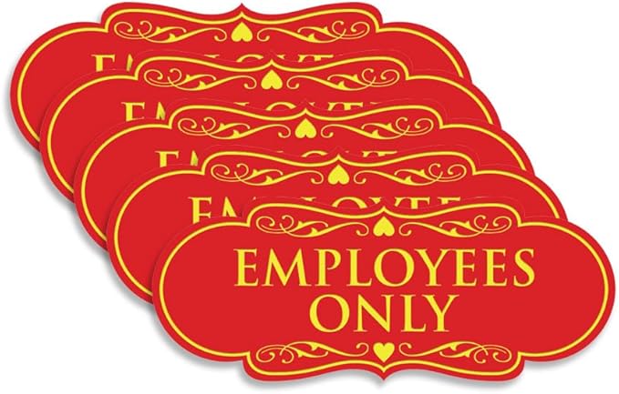 Designer EMPLOYEES ONLY Sign | Easy Installation | Office or Business Signs | Workplace Safety - Red/Yellow - Medium (5 Pack)