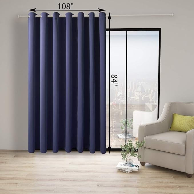 BONZER Room Divider Curtain Total Privacy Wall Wide Thermal Insulated Blackout Curtains for Slide Window, 84L x 108W Inch (7L x 9W ft), 1 Panel, Navy