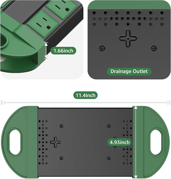 CCCEI Outdoor Power Strip Weatherproof with 8 Plug, Waterproof Extension Cord with Multiple Outlets, Christmas Exterior Garden Yard Surge Protector 10FT, Green.