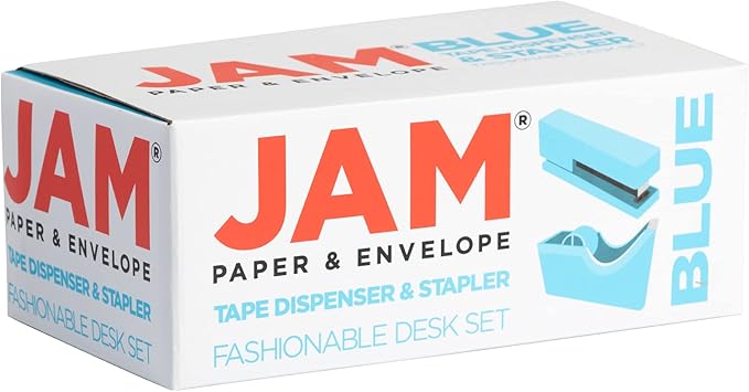 JAM PAPER Office & Desk Sets - 1 Stapler & 1 Tape Dispenser - Blue - 2/Pack