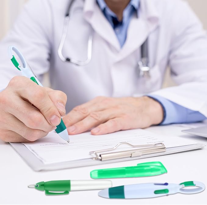 Sherr 25 Sets Retractable Nurse Pens with Mini Highlighter Permanent Marker Keychain Clip Badge Reel Pen Accessories for Nursing Students Medical Staff Office Stocking Stuffer Gift(Green)