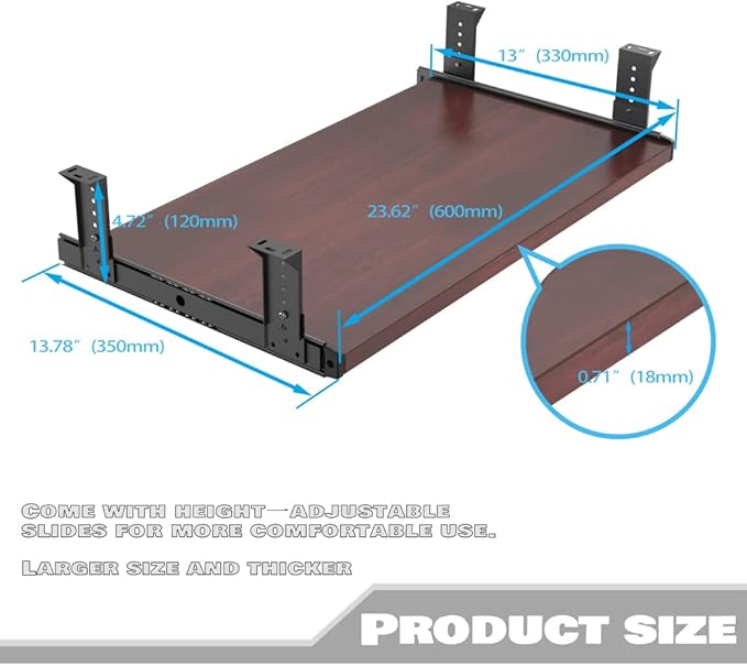 FRMSAET Furniture Accessories Office Product Suits Hardware 20/24/30 inches Keyboard Drawer Tray Wood Holder Under Desk Adjustable Height Platform. (24 inches, Mahogany)