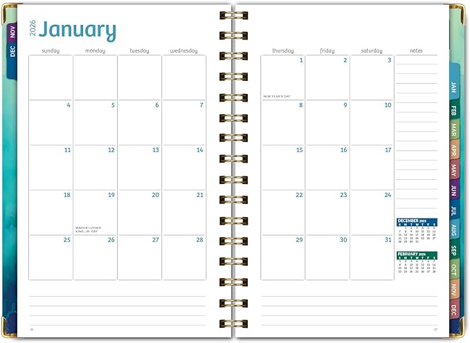 HARDCOVER 2026 Planner, 5.5"x8": 14 Months (November 2025 - December 2026), Daily Weekly Monthly Planner, Yearly Agenda, Bookmark, Pocket Folder and Sticky Note Set (Orchid)