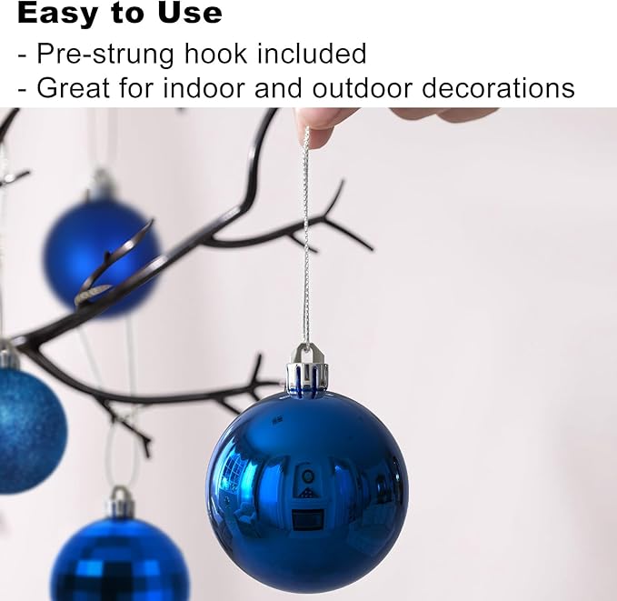 Royal Blue Christmas Ornaments - Christmas Tree Decorations Shatterproof Hanging Balls for Birthday Wedding Holiday Decor Set of 36pcs, Multi-Sizes(1.6",2.5",3.2")