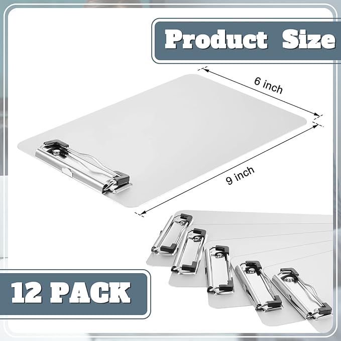 Henoyso 12 Pack A5 School Classroom Clipboard for Teacher Student Bulk Mini Aluminum Clipboard 6×9 inch Small Metal Clip Board with Low Profile Clip & Hanging Hole Memo Size for Medical Construction