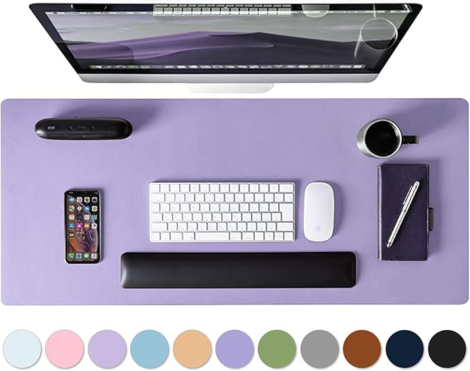 Mouse Pad Desk Protector Mat, Large PU Leather Office Desk Mat, Non-Slip Desk Pad for Keyboard and Mouse, Waterproof Desk Blotter Pad for Writing, Smooth Laptop Desk Pads, Taro Purple (17’’X36’’)