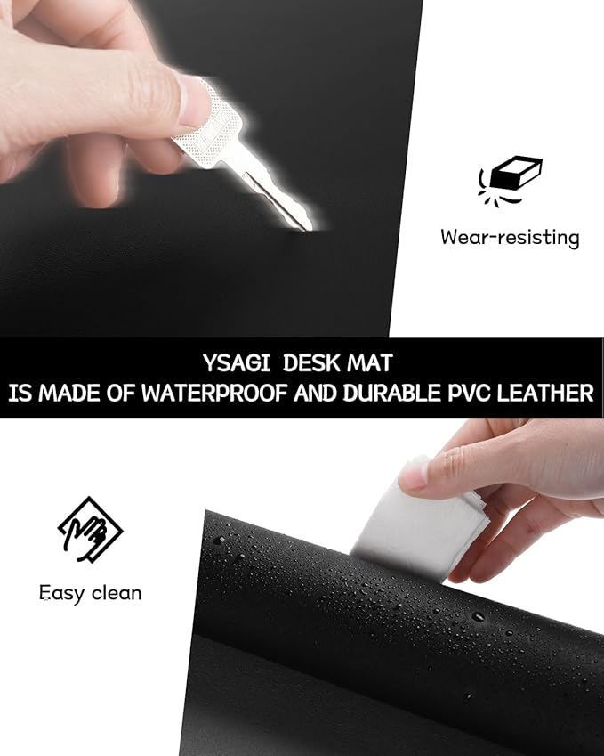 YSAGi Non-Slip Leather Desk Pad L Size, Waterproof Laptop Computer Desk Keyboard Mat, Table Protector Blotter Mat, Large Mouse Pad for Office/Work/Home/Decor(Black, 35.4" x 17")