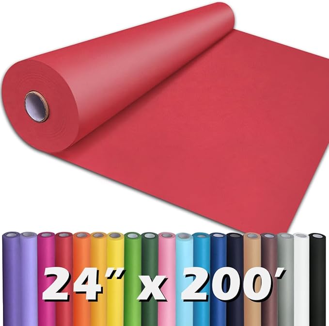 PerkHomy 24" x 2,400" (200') Red Kraft Paper Roll for Craft Bulletin Board Paper Art Table Covering Crafting Gift Wrapping Bouquet Packing Parcel 80GSM 55LB (Red, 24" x 200')