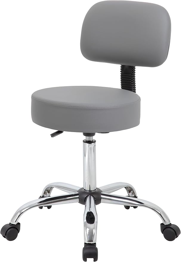 Boss Office Products Be Well Medical Spa Professional Adjustable Drafting Stool with Back, Grey (B245-GY)