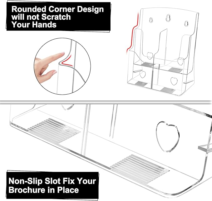 2 Pack Acrylic Brochure Holder 8.5 x 11 in, 2 Tier Brochure Display Stand with Removable Divider for 4 x 9 in Trifold Pamphlets, acrylic flyer holder 8.5 x 11 Stands for Flyer, Pamphlet, Magazine
