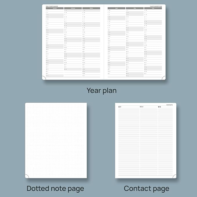 POPRUN 2026 Weekly & Monthly Planner Calendar, 8.5" x 10.5" Large, Horizontal Layout with Lined Sections, Jan. 2026 - Dec. 2026, Leather Hardcover, 100GSM Paper, Inner Pocket- Pacific Green