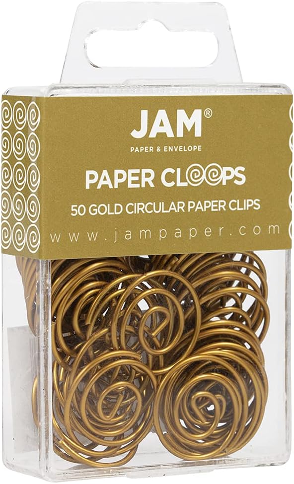 JAM PAPER Circular Paper Clips - Round Paperclips - Gold - 50/Pack