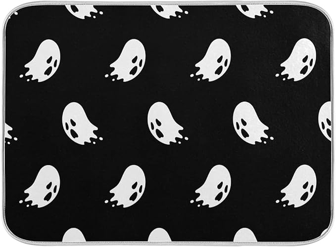 Halloween Spooky Ghost Dish Drying Mat for Kitchen Counter 18 x 24 Inch Absorbent Microfiber Dry Dishes Mats Drainer Mat Dish Drying Pad for Countertops Decor