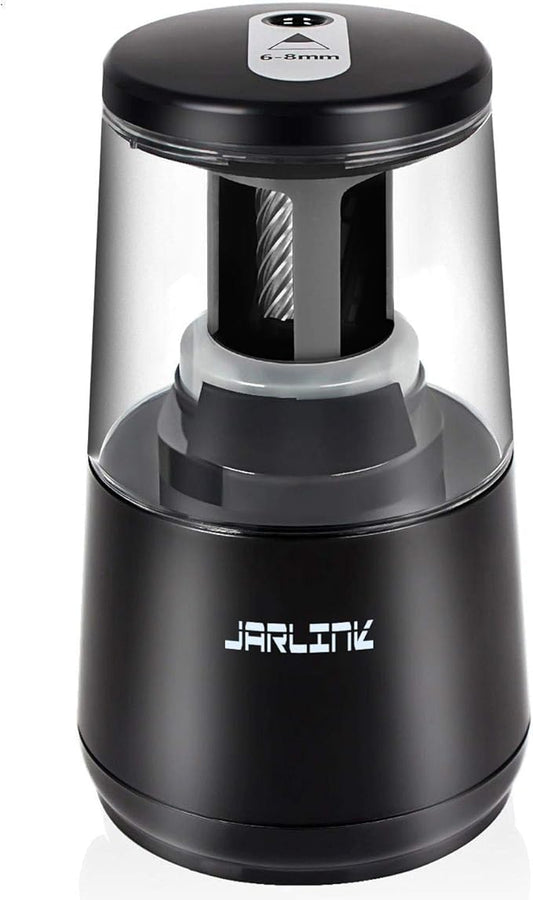 JARLINK Electric Pencil Sharpener, Heavy-Duty Helical Blade to Fast Sharpen, Auto Stop for No.2/Colored Pencils(6-8mm), AC Adapter/Battery Operated in School Classroom/Office/Home (Black)