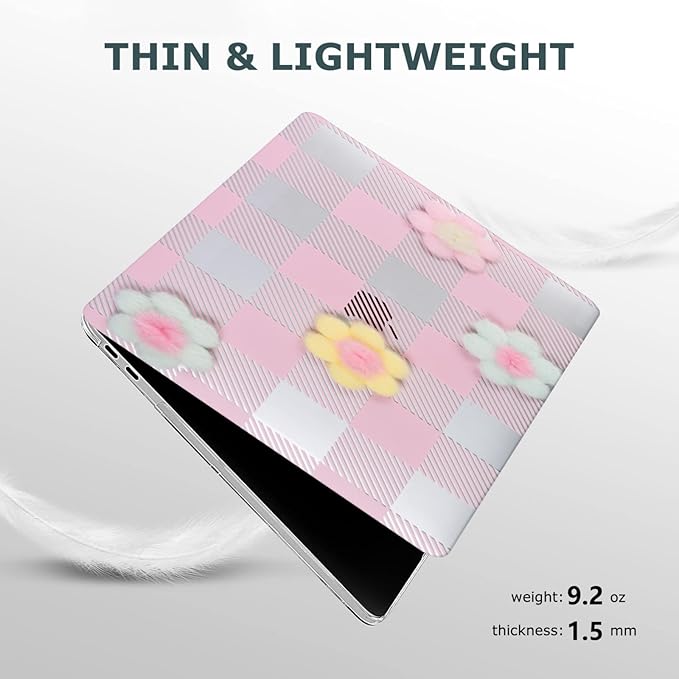DTangLsm for MacBook Air 13 inch Case 2022 2021-2018 A2337 M1 A2179 A1932, MacBook Air M1 Case, Gingham Plush Plastic Hard Shell Cover for Mac Book Air 13.3 inch + Keyboard Cover, Pink Checkerboard