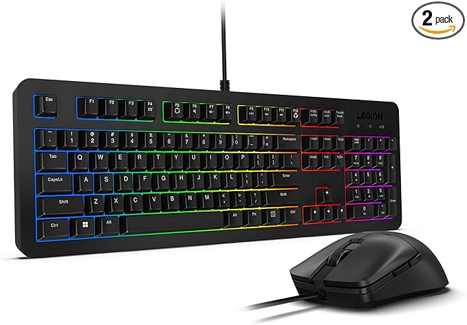 Lenovo Legion KM310 RGB Wired Gaming Keyboard & Mouse Combo - K310 Keyboard w/Silent Operation & Compact Water-Resistant Design - M300S Mouse with 8000 Adjustable DPI, 220 IPS, 6 Programmable Buttons